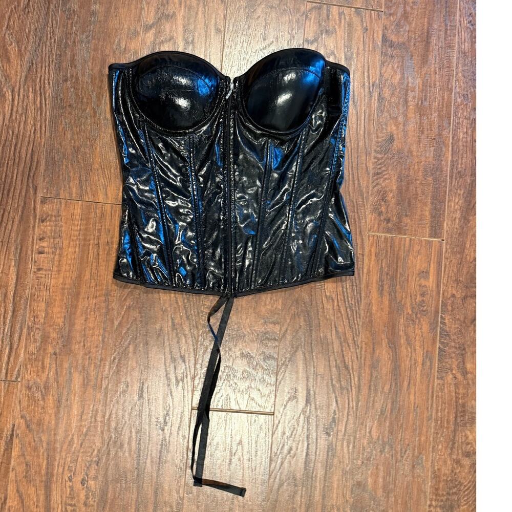[Vintage] Charlotte Russe Black Pleather Faux Leather Corset - Size L